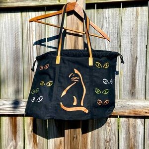 Hand Painted Cat Eye Canvas Shoulder Bag - Artsy Scrunch